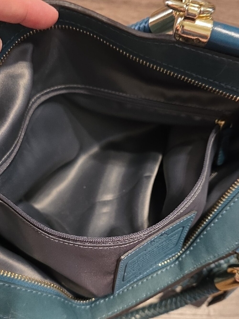 Coach Teal Woven Leather Tote with Gold Hardware - Picture 10 of 13